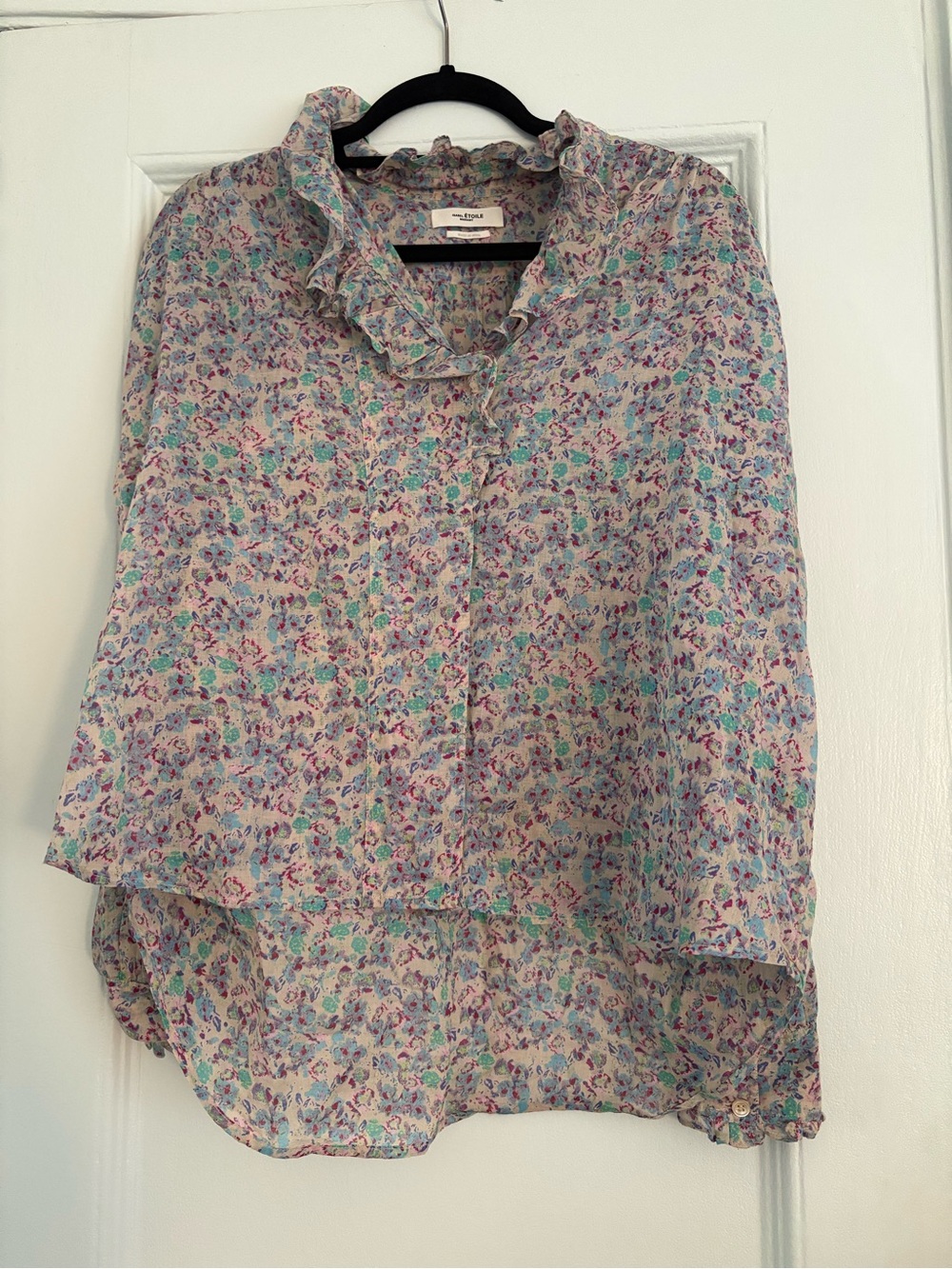 Isabel Marant Ruffled Floral Button-Up Blouse in Mint & Lilac